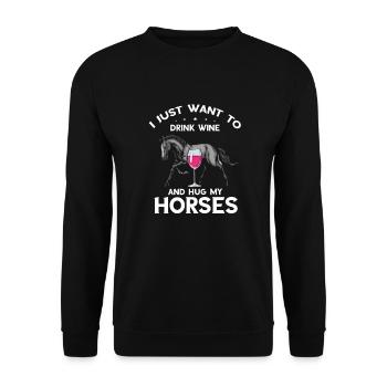 Ich möchte einfach nur Wein trinken | Pferdeliebha - Unisex Pullover - Schwarz - Vorne - Alina (178cm) & Michal (187cm)