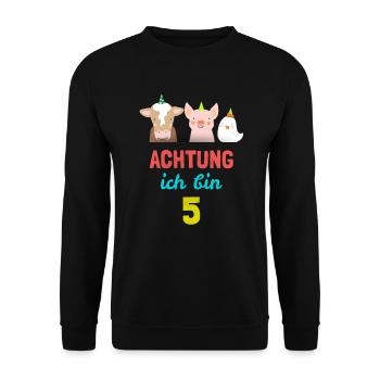 Tiere Bauernhof T-Shirt 5. Geburtstag Jungen 5 Jah - Unisex Pullover - Schwarz - Vorne - Alina (178cm) & Michal (187cm)