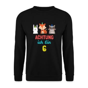 Tier T-Shirt 6. Geburtstag Jungen 6 Jahre Shirt Ka - Unisex Pullover - Schwarz - Vorne - Alina (178cm) & Michal (187cm)