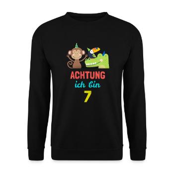 Tiere Jungel T-Shirt 7. Geburtstag Jungen 7 Jahre - Unisex Pullover - Schwarz - Vorne - Alina (178cm) & Michal (187cm)