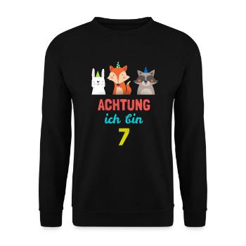 Tiere T-Shirt 7. Geburtstag Jungen 7 Jahre Shirt K - Unisex Pullover - Schwarz - Vorne - Alina (178cm) & Michal (187cm)
