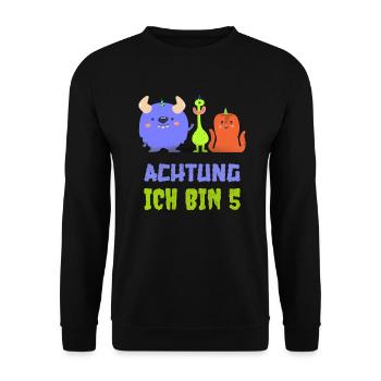 Niedliches Monster T-Shirt 5. Geburtstag Jungen 5 - Unisex Pullover - Schwarz - Vorne - Alina (178cm) & Michal (187cm)