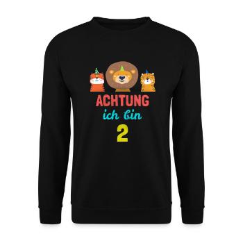 Große Katze T-Shirt 2. Geburtstag Jungen 2 Jahre S - Unisex Pullover - Schwarz - Vorne - Alina (178cm) & Michal (187cm)