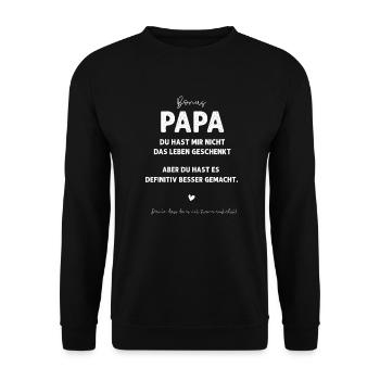 Bonus Papa - Unisex Pullover - Schwarz - Vorne - Alina (178cm) & Michal (187cm)