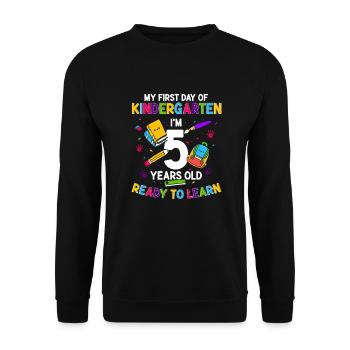 Kindergarten Einschulung 5 Jahre Alt Lernen - Unisex Pullover - Schwarz - Vorne - Alina (178cm) & Michal (187cm)