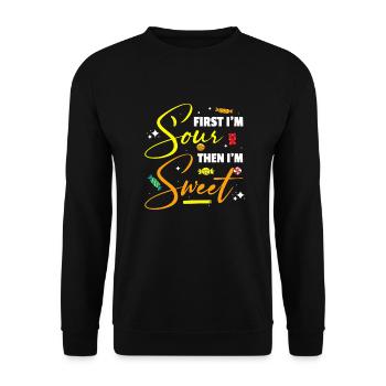 D’abord je suis aigre puis je suis bonbon sucré - Sweat-shirt Unisexe - noir - Devant - Alina (178cm) & Michal (187cm)
