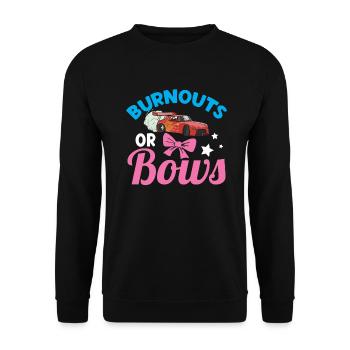 Burnouts Or Bows Babyparty Gender Reveal Geschenk - Unisex Pullover - Schwarz - Vorne - Alina (178cm) & Michal (187cm)