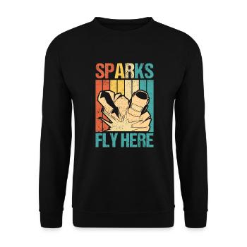 Sparks Fly Here Schweißen Vintage Schweißer Retro - Unisex Pullover - Schwarz - Vorne - Alina (178cm) & Michal (187cm)