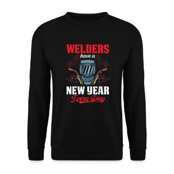 Welder Have New Year Every Day Schweißen - Unisex Pullover - Schwarz - Vorne - Alina (178cm) & Michal (187cm)
