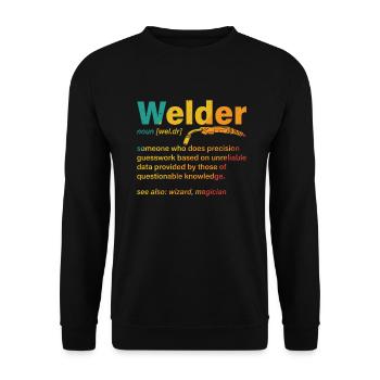 Welder Noun Schweißen Definition Retro - Unisex Pullover - Schwarz - Vorne - Alina (178cm) & Michal (187cm)