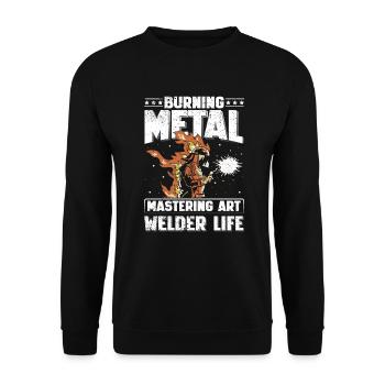 Burning Metal Welder Life Schweißen Geschenk - Unisex Pullover - Schwarz - Vorne - Alina (178cm) & Michal (187cm)