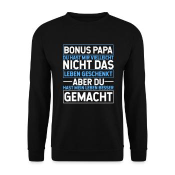 Bonus Papa - Unisex Pullover - Schwarz - Vorne - Alina (178cm) & Michal (187cm)