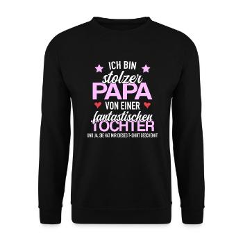 Stolzer Papa Fantastischen Tochter Geschenk - Unisex Pullover - Schwarz - Vorne - Alina (178cm) & Michal (187cm)