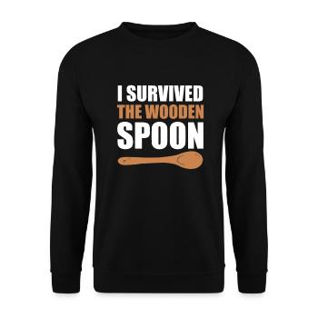 I Survived The Wooden Spoon Kindererziehung - Unisex Sweatshirt - black - Front - Alina (178cm) & Michal (187cm)