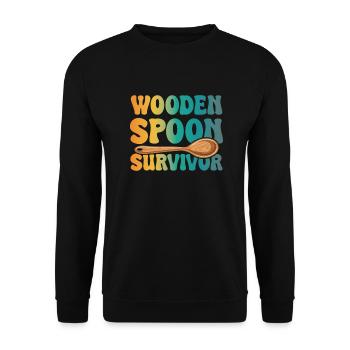 Wooden Spoon Survivor Vintage Parenting Gift - Unisex Sweatshirt - black - Front - Alina (178cm) & Michal (187cm)