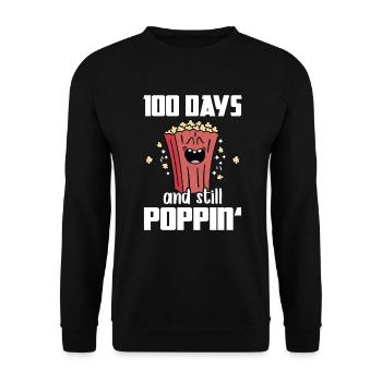 100 Days And Still Poppin Popcorn Wortspiel Schule - Unisex Pullover - Schwarz - Vorne - Alina (178cm) & Michal (187cm)
