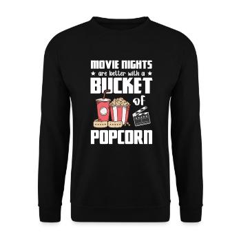 Les soirées cinéma sont meilleures : un seau de pop-corn - Sweat-shirt Unisexe - noir - Devant - Alina (178cm) & Michal (187cm)