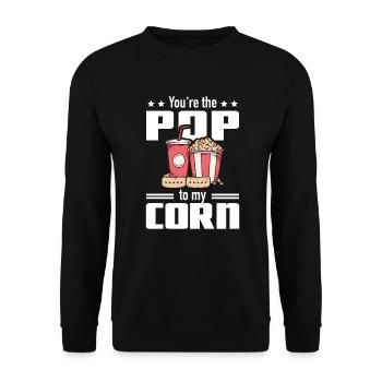 Lustiger Popcorn Spruch - Pop To My Corn - Unisex Pullover - Schwarz - Vorne - Alina (178cm) & Michal (187cm)