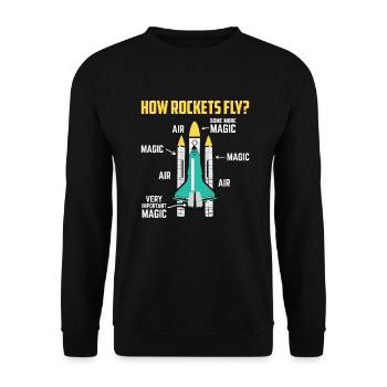 How Rockets Fly Magic Air Space Shuttle Geschenk - Unisex Pullover - Schwarz - Vorne - Alina (178cm) & Michal (187cm)