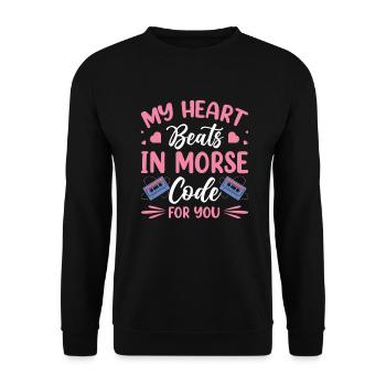 Heart Beats Morse Code For You Moderator Radio - Unisex Pullover - Schwarz - Vorne - Alina (178cm) & Michal (187cm)