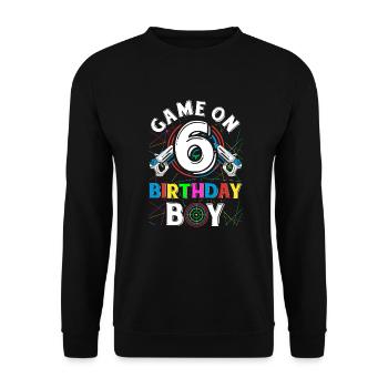 Lasertag Game On 6 Birthday Boy Indoor Laser Tag - Unisex Sweatshirt - black - Front - Alina (178cm) & Michal (187cm)