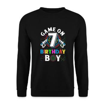 Lasertag Game On 7 Birthday Boy Indoor Laser Tag - Unisex Sweatshirt - black - Front - Alina (178cm) & Michal (187cm)
