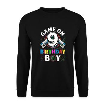 Lasertag Game On 9 Birthday Boy Indoor Laser Tag - Unisex Sweatshirt - black - Front - Alina (178cm) & Michal (187cm)