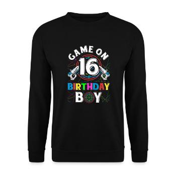 Lasertag Game On 16 Birthday Boy Indoor Laser Tag - Unisex Sweatshirt - black - Front - Alina (178cm) & Michal (187cm)