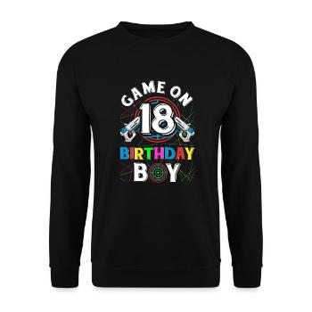 Lasertag Game On 18 Birthday Boy Indoor Laser Tag - Unisex Sweatshirt - black - Front - Alina (178cm) & Michal (187cm)