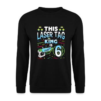 Lasertag King Is 6 Birthday Boy Indoor Laser Tag - Unisex Sweatshirt - black - Front - Alina (178cm) & Michal (187cm)