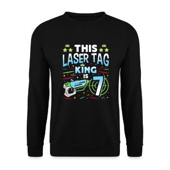 Lasertag King Is 7 Birthday Boy Indoor Laser Tag - Unisex Sweatshirt - black - Front - Alina (178cm) & Michal (187cm)