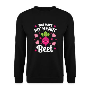Rote Bete Beziehung Spruch You Make My Heart Beet - Unisex Pullover - Schwarz - Vorne - Alina (178cm) & Michal (187cm)