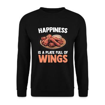 Chicken Wing - Happiness Is A Plate Full Of Wings - Unisex Pullover - Schwarz - Vorne - Alina (178cm) & Michal (187cm)