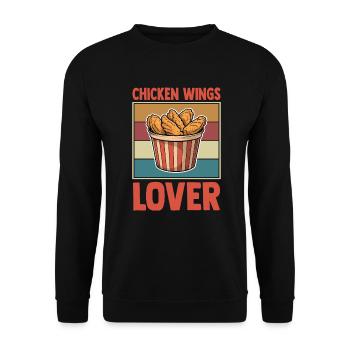 Chicken Wings Lover Retro Hühnerflügel Bucket - Unisex Pullover - Schwarz - Vorne - Alina (178cm) & Michal (187cm)