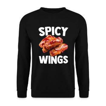Spicy Hot Chicken Wings Hühnerflügel Lustig - Unisex Pullover - Schwarz - Vorne - Alina (178cm) & Michal (187cm)