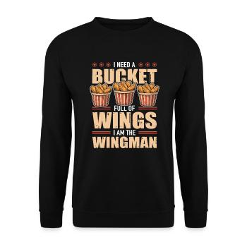 Hühnchen Bucket Full Of Wings I Am The Wingman - Unisex Pullover - Schwarz - Vorne - Alina (178cm) & Michal (187cm)