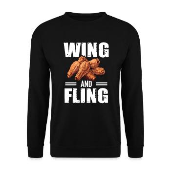 Chicken Wings Liebhaber Wing And Fling - Unisex Pullover - Schwarz - Vorne - Alina (178cm) & Michal (187cm)