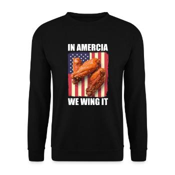 Ailes de poulet drapeau des États-Unis - En Amérique, nous l’ailons - Sweat-shirt Unisexe - noir - Devant - Alina (178cm) & Michal (187cm)