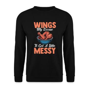 Chicken Wings My Excuse To Get A Little Messy - Unisex Pullover - Schwarz - Vorne - Alina (178cm) & Michal (187cm)