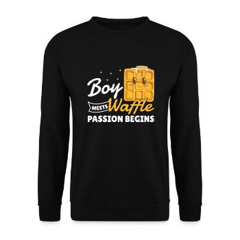Waffles Boy Gift Boy Waffle Passion Begins - Unisex Sweatshirt - black - Front - Alina (178cm) & Michal (187cm)