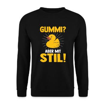 Lustige Enten Quietscheenten Gummi Aber Mit Stil - Unisex Pullover - Schwarz - Vorne - Alina (178cm) & Michal (187cm)