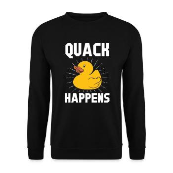 Quietscheenten Geschenk Gelbe Ente Quack Happens - Unisex Pullover - Schwarz - Vorne - Alina (178cm) & Michal (187cm)