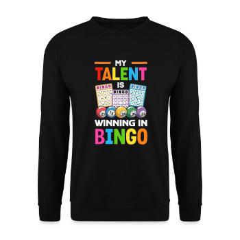 Bingo Geschenk für Bingospieler Lotterie - Unisex Pullover - Schwarz - Vorne - Alina (178cm) & Michal (187cm)