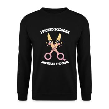 Picked Scissors Ruled Game - Scissors Stone Paper - Unisex Sweatshirt - black - Front - Alina (178cm) & Michal (187cm)