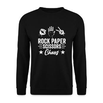 Schere Stein Papier Lustiges Gruppen Schulspiel - Unisex Pullover - Schwarz - Vorne - Alina (178cm) & Michal (187cm)