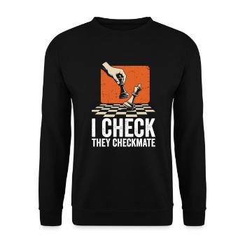 Schach Schachspieler Schachmatt Denksport - Unisex Pullover - Schwarz - Vorne - Alina (178cm) & Michal (187cm)