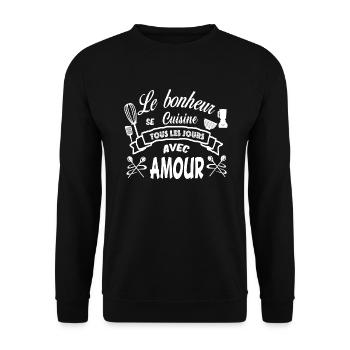 Le bonheur se cuisine tous les jours avec amour - Sweat-shirt Unisexe - noir - Devant - Alina (178cm) & Michal (187cm)