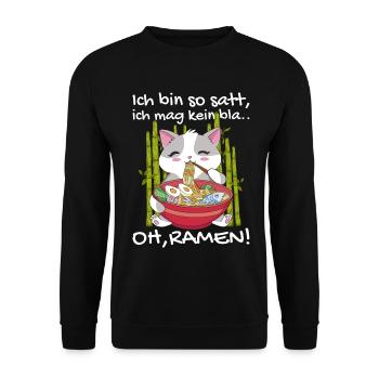 Ramen Katze Kawaii Nudeln Japanische Ramen Katze - Unisex Pullover - Schwarz - Vorne - Alina (178cm) & Michal (187cm)