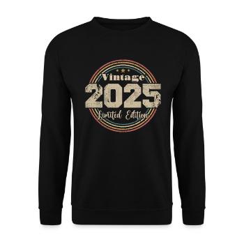 2025 Retro Vintage Geburtstag geboren in - 2025 - Unisex Pullover - Schwarz - Vorne - Alina (178cm) & Michal (187cm)