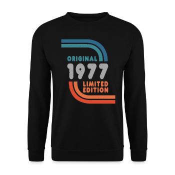 Né en 1977 Original Rétro Vintage Anniversaire Graphique - Sweat-shirt Unisexe - noir - Devant - Alina (178cm) & Michal (187cm)
